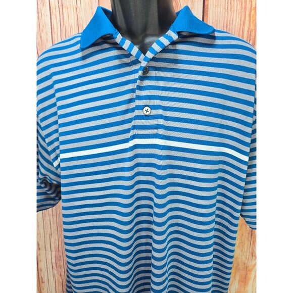 FootJoy FJ Golf Mens Blue Striped Polo Large Striped Lisle - Picture 3 of 8